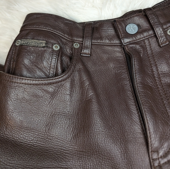 Vintage Calvin Klein 90s Leather Pants 5 / Small Brown - Picture 7 of 13